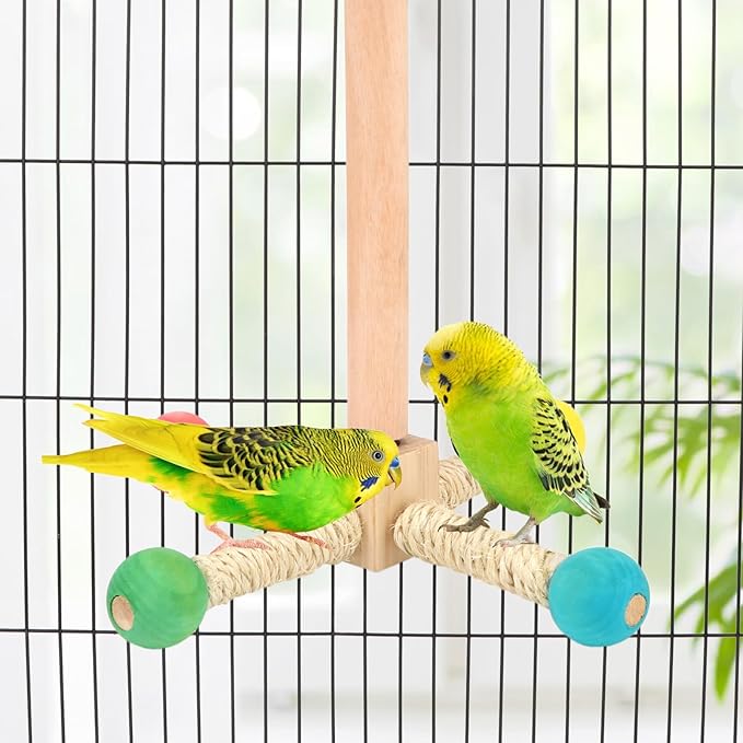 Hypeety Spinning Bird Perch Stand Toy Natural Wood Interactive Exercise Wheel Parrot Perch Toys Bird Rotating Perch for Parrot Parakeets Budgies Lovebirds Finch Conures (4 Stands)