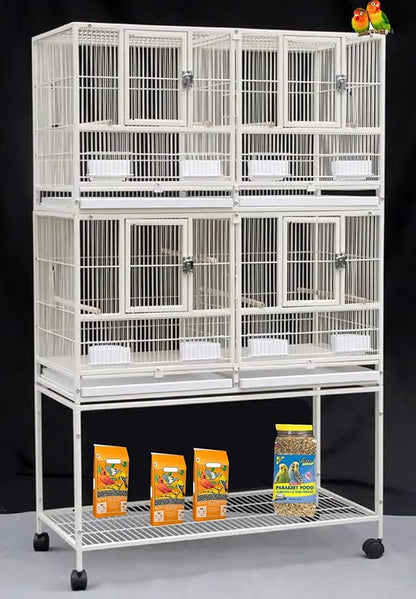 Combo Breeding Stacker Center Divided Breeder Bird Flight Double Rolling Cage with Side Breeding Nest Door (White, Double Stack)