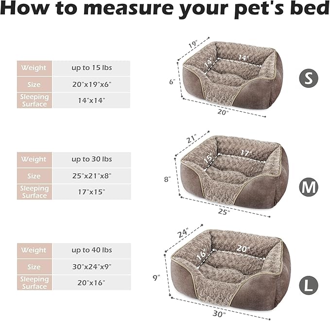 INVENHO Small Dog Bed Rectangle Washable Orthopedic Soft Calming Sleeping Durable Pet Cuddler with Anti-Slip Bottom