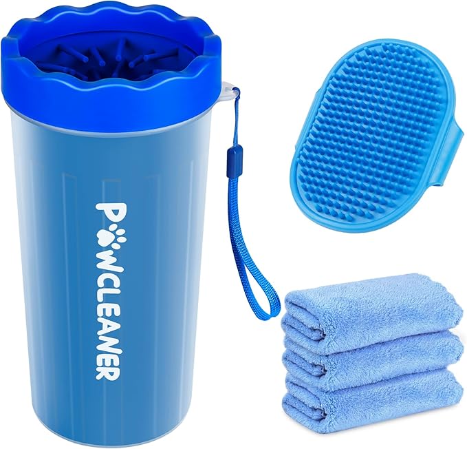 Dog Paw Cleaner for Dogs, (with 3Pcs Absorbent Towels & Adjustable Bath Brush) Dog Paw Washer, Pet Foot Cleaner (Deep Blue, Large)