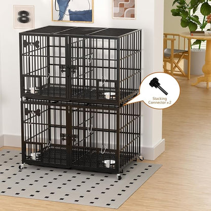 Dosker 42 inch Stackable Heavy Duty Metal Dog Crate for 4 Dogs/Large Dog,All Metal Open Top Access,Escape Proof Cage,Dog Kennel Indoor with Wheels,Floor Grid, Tray, Divider and Feeding Bowl