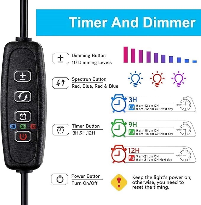 Clip-On Aquarium Light 10W Full Spectrum LED Nano Fish Tank Light with Timer & Dimmer and 3 Lighting Modes for Freshwater Plants & Tropical Fish Ideal for 8-20 Inch Tanks (3-8 Gallons)