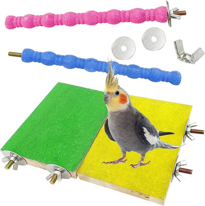 kathson 4 PCS Bird Perch Stand Toy Wood Parrot Perch Stand Platform Paw Grinding Rough-surfaced Chew Toys Cage Accessories Exercise Toys for Budgies Parakeet Cockatiel Conure Hamster