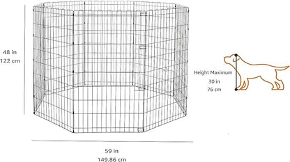 Amazon Basics Foldable Octagonal Metal Exercise Dog Playpen - Indoor/Outdoor, No Door, Extra Large (8 Panels, 24 x 48), Easy to assemble, store, and customize, 48" - X-Large, Black