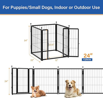Dog Playpen for Indoor & Outdoor Use  Heavy-Duty Metal Pet Fence with Ground Stakes, Rounded Ball Tops for Safety, Stable & Foldable Design, Easy to Assemble 24 inch 4 Panels