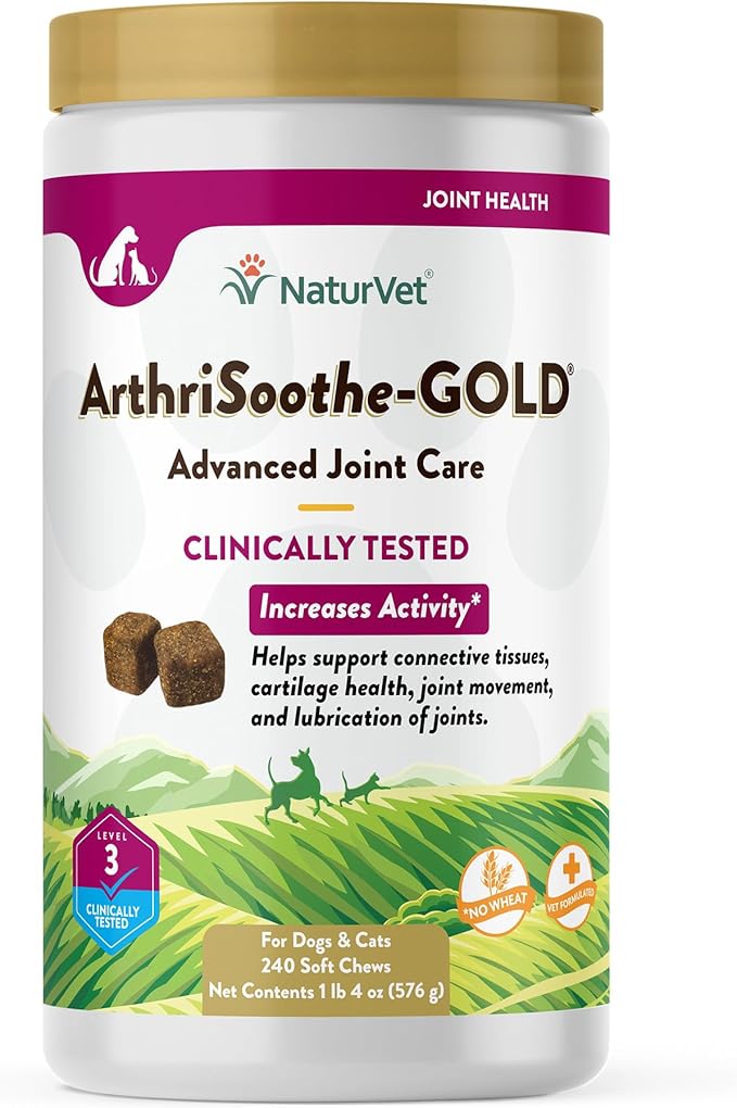 NaturVet Arthrisoothe Glucosamine for Dogs  Dog Supplement with Glucosamine, MSM, Chondroitin & Hyaluronic Acid  ArthriGold Level 3  240 Soft Chews