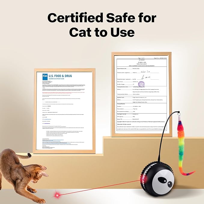 Pet Prime Interactive Cat Toy Motion Activated Cat Laser Toy Automatic Self Moving Ball with Bird Chirping,Rechargeable Exercise Stimulation Toys for Bored Black