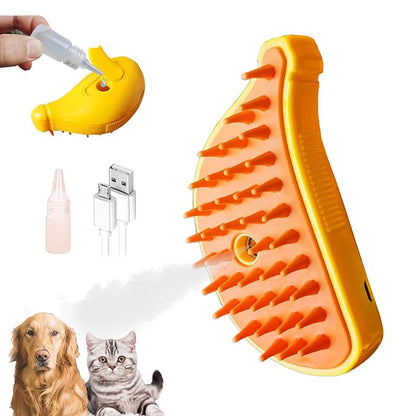 3 in 1 Water Brush with Steam for Pet Grooming - Dog and Cat Grooming Brush with Steam, Cepillo Para Gatos ALD-001-Y (Banana Yellow)