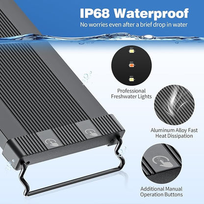 Bluetooth LED Aquarium Light with APP Control, 3 Modes for 12-18 Inch Fish Tank Light with Full Spectrum White Blue Red Green Lights, IP68 Waterproof with Extendable Brackets for Freshwater
