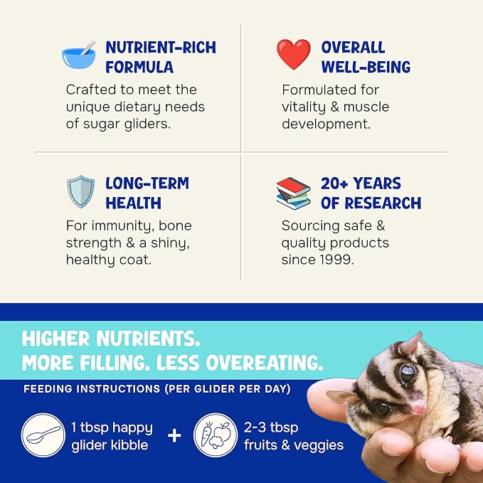 Happy Glider Sugar Glider Food - Honey & Marshmallow | 3 lbs of Premium Food for Sugar Gliders and Small Animals - 4 Months Supply