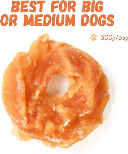 Dog Treats Chicken Jerky Rings, Rawhide-Free Grain-Free Real Dried Tenders Natural Chicken Breast Dog Chewy Training Snacks for Small Medium Large Dogs Large Pack 10.58oz