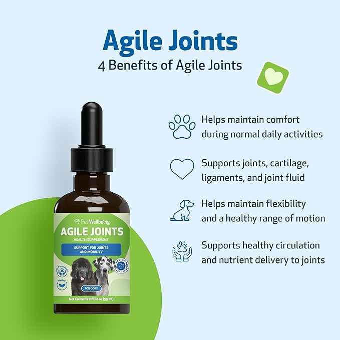 Pet Wellbeing Agile Joints for Dogs - Hip and Joint Health, Mobility, Devil_ Claw, Boswellia, Joint Ligament and Cartilage - Veterinarian-Formulated Herbal Supplement 2 oz (59 ml)