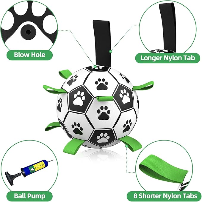 QDAN Dog Toys Extra Large Soccer Ball with Straps, Interactive Dog Toys for Tug of War, Puppy Birthday Gifts, Dog Tug Toy, Dog Water Toy, Durable Dog Balls World Cup for Large Dogs（9 Inch）
