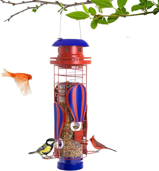Solar Bird Feeder for Outdoors Hanging, Squirrel Proof Bird Feeder, Metal Waterproof Wild Bird Feeders,Cardinals Feeders, Gifts for Bird Lovers, Garden Decoration