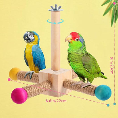Kyouki Bird Perch Toy - Suitable for Small & Medium Parrots: Conures, Cockatiels, Lovebirds, Parakeets, Quakers, Caiques, Pionus | 360° Spinning Stand (Primary Colors, Medium Size)