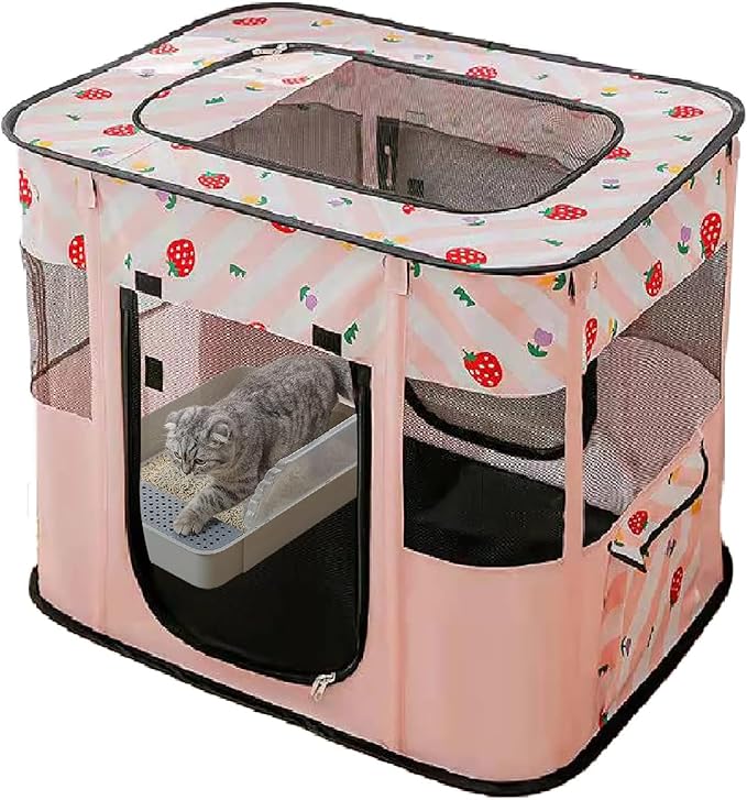 Portable Foldable Pet Playpen Collapsible Crates Kennel Playpen for Dog cat and Rabbit &Travel playpen Outdoor or Indoor (M, Pink)