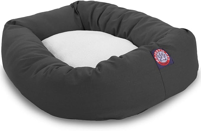 Majestic Pet 52 Inch Poly-Cotton Sherpa Calming Dog Bed Washable  Cozy Soft Round Dog Bed with Spine for Head Support - Fluffy Donut Dog Bed 52x35x11 (inch)  Round Pet Bed X- Large - Gray