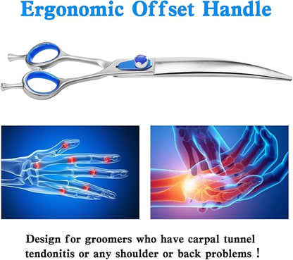 8'' Curved Scissors for Dog Grooming Professional Trimming Curved Dog Grooming Scissors Japan 440C Stainless Steel Shears Sharp Smooth Heavy Duty for Pet