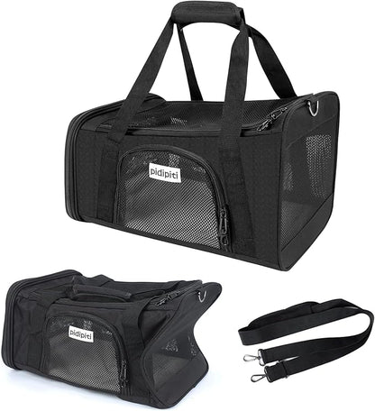 17 x 12 x 8.5 TSA Approved pet Carrier for Extra-Small Dog Under 6-8 lbs and Small cat Under 8-10 lbs,10.5'' Higher Side with Elastic Frame to Putted underseat for jetblue Spirit Airlines.