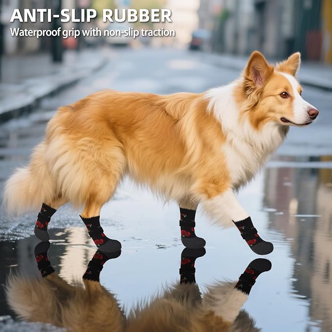 PUPTECK Dog Shoes for Hot Pavement Small Medium Large Size Dogs, Booties and Paw Protectors for Hardwood Floors, Grippy Socks to Prevent Licking Rubber Rain Hiking Boots for Senior Anti Slip