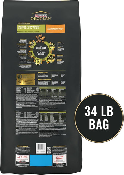 Purina Pro Plan Weight Management Dog Food Dry, Shredded Blend Chicken and Rice Formula - 34 lb. Bag