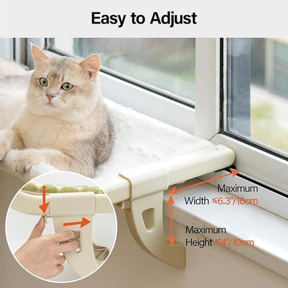 MEWOOFUN Window Sill Perch for Indoor Cats, One-Step Sliding Clamping Slot Adjustment Cat Hammock With Removable Covers, Bed for Windowsill & Bedside (Beige, Large)
