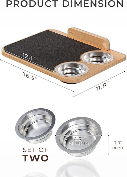 Space-Saving Cat Wall Shelves – Interactive Cat Wall Climber with Hammock & Dog Proof Feeding Station for All Indoor Breeds – Solid Natural Wood with Gray Carpet