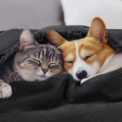 Luciphia Waterproof Bed Blanket Washable,Soft Sherpa Fleece Puppy Reversible Throw Blankets for Medium Large Dog Cat,Furniture Cover Protector Couch Bed from Liquid Pee and Pet Fur, Black,65" x 57"