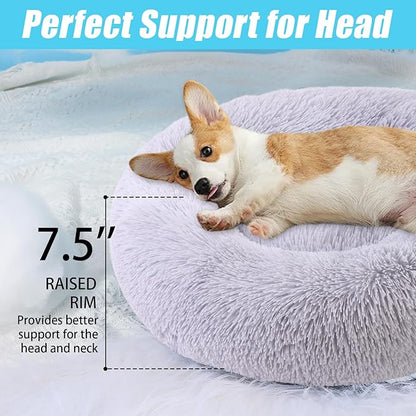 HYQ Small Dog Bed, Cat Beds for Indoor Cats, Pet Beds for Small Dogs, Fluffy Faux Fur Plush Small Dog Bed, Washable Puppy Bed with Anti-Slip Bottom, Dog Bed Small Size Dog (Light Gray, 20 Inch)