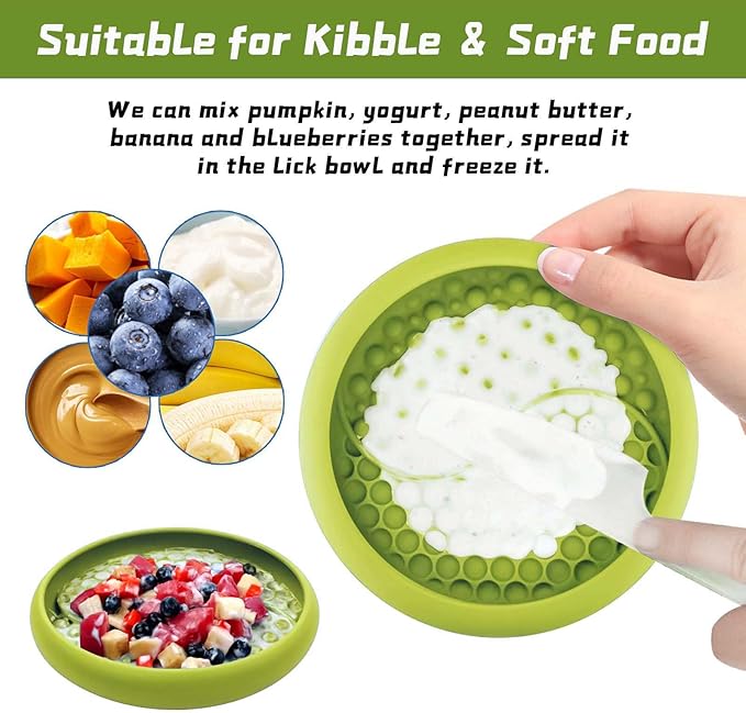 Dog Lick Bowl, Non-Slip Dog Slow Feeder Licking Mat Treat Dispenser, Interactive and Enrichment Toys, Boredom & Anxiety Reducer, BPA Free Silicone (Green, Large)