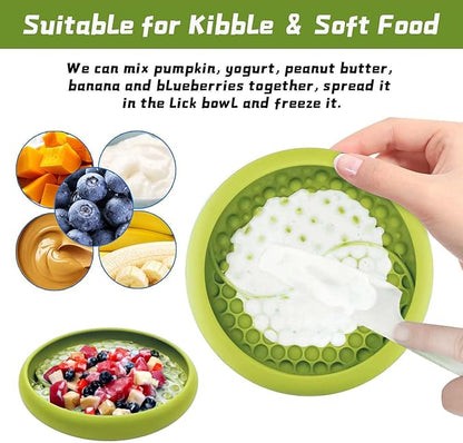 Dog Lick Bowl, Non-Slip Dog Slow Feeder Licking Mat Treat Dispenser, Interactive and Enrichment Toys, Boredom & Anxiety Reducer, BPA Free Silicone (Green, Large)