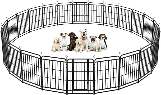 Dog Playpen Outdoor 24 Panels Heavy Duty Dog Fence 40" Height with Thick Pipe Anti-Rust with Doors Portable for RV Camping Yard, Total 54FT, 232 Sq.ft, Snowy Black