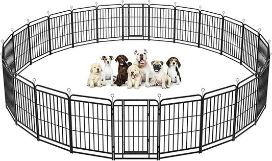 Dog Playpen Outdoor 24 Panels Heavy Duty Dog Fence 40" Height with Thick Pipe Anti-Rust with Doors Portable for RV Camping Yard, Total 54FT, 232 Sq.ft, Snowy Black