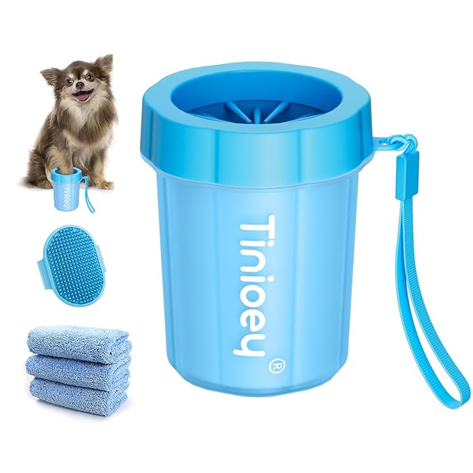 Dog Paw Cleaner for Small Dogs (with 3 Absorbent Towels), Dog Paw Washer, Muddy Paw Cleaner, Pet Foot Cleaner (Small, Blue)