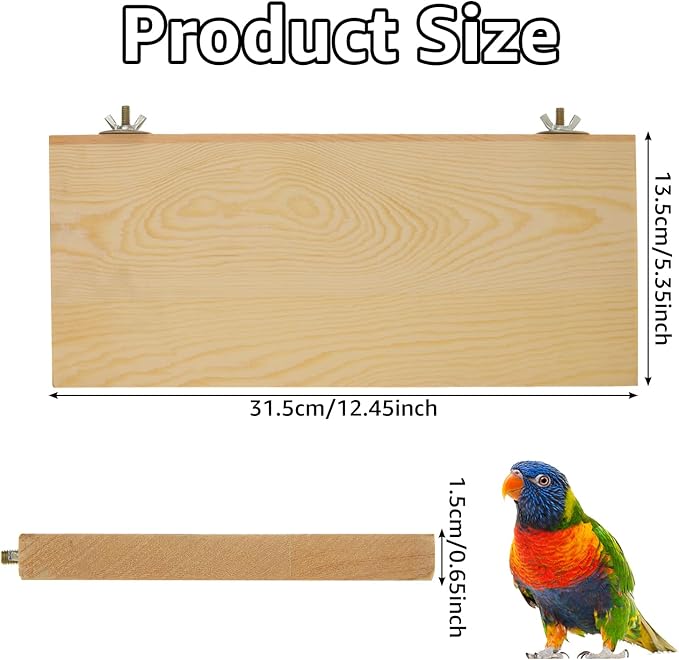 4 Pack Bird Perch Stand 12.4×5.3 Inch Parrot Wood Platform Rectangle Wood Perch Stand Board Shelf for Parrots Birds Budgie Parakeet Cockatiel Hamster Chinchilla Gerbil