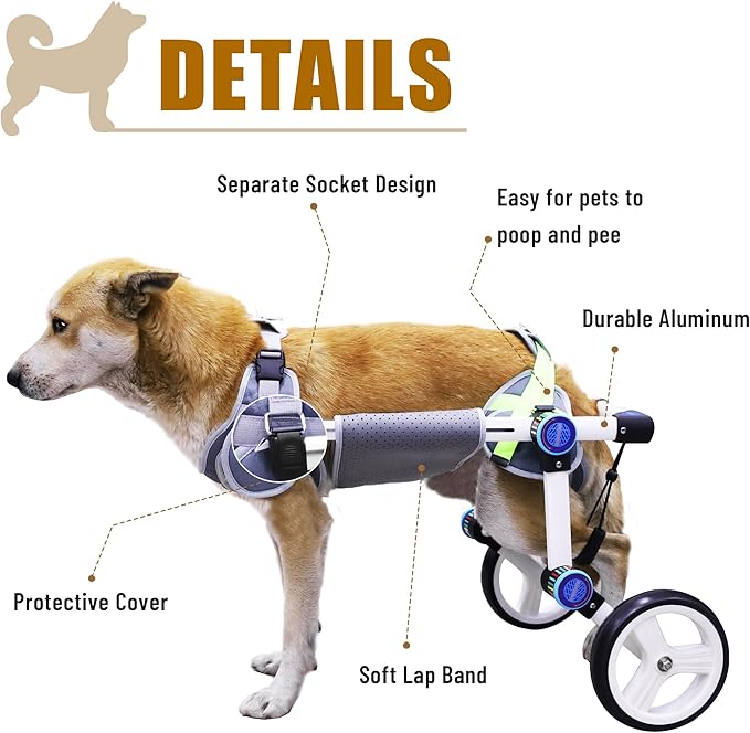 Dog Wheelchair, Adjustable Dog Wheelchair for Back Legs, Stable Dog Cart for Disabled Hind Legs, Help Small Pets with Paralyzed Hind Legs Regain Mobility