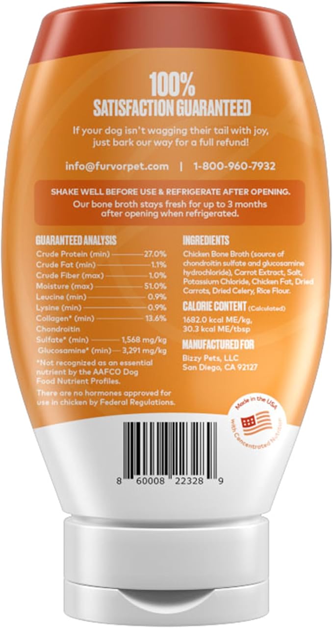 Chicken Bone Broth for Dogs - Collagen Protein Supplement for Digestion, Mobility, Coat, Immunity, Healthy Dog Food Topper, Human Grade Meal Boost Gravy, Just Add Water, Made in USA, 12 oz