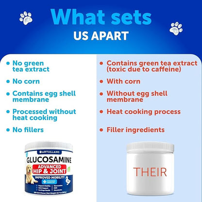 Glucosamine for Dogs - Hip and Joint Supplement for Dogs with Arthritis - Chews with Chondroitin, Hemp Oil, MSM - Canine Joint Pain Relief Health - Mobility Support for Large Breeds - 180 Soft Treats
