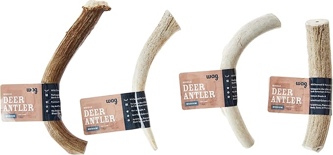 Amazon Brand - Wag Deer Antler Chew for Dogs, Naturally Shed, Whole, Medium 6 - 7.5 inches, Best for Dogs 15-30 lbs, 1.80 Ounce (Pack of 1)