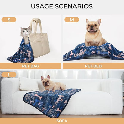 Luciphia 1 Pack 3 Blankets Fluffy Premium Fleece Pet Blanket Flannel Paw Bone Printed Throw for Dog Cat(Small 23"x16", Khaki/Blue/Navy)