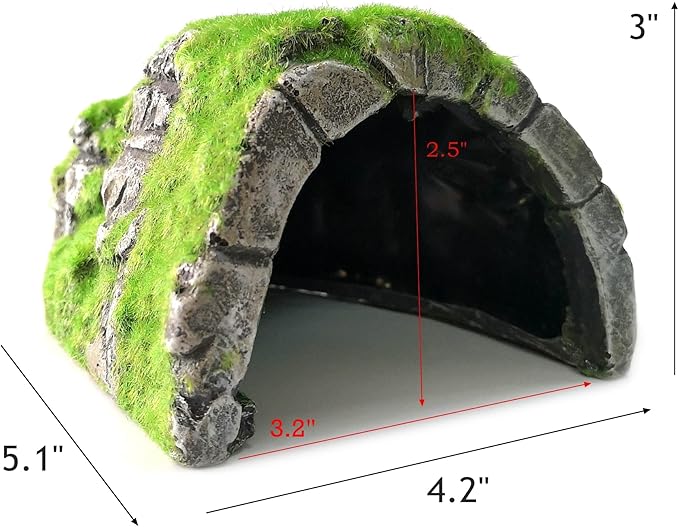 M2cbridge Aquarium Decorations Fish Hideout House Betta Cave with Green Lifelike Moss (Betta Rock Cave)