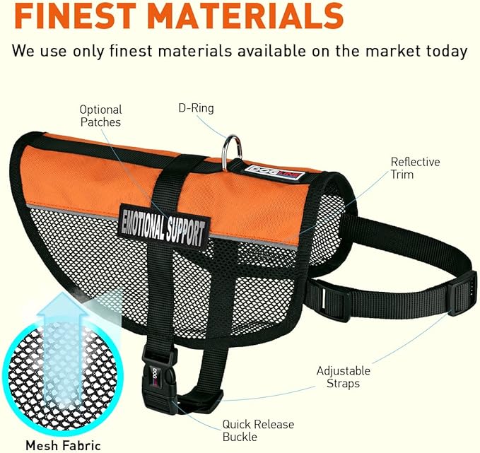 Dogline MaxAire Multi-Purpose Mesh Vest for Dogs and 2 Removable Emotional Support Patches, Small, Orange