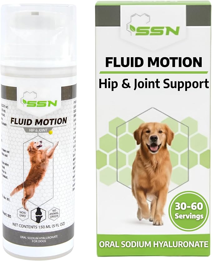 Fluid Motion - Hip & Joint Support for Dogs - Liquid Hyaluronic Acid - Joint Mobility, Skin, & Coat Supplement for Senior Dogs - Apple Flavor - Glucosamine Alternative (30-60+ Day Supply)
