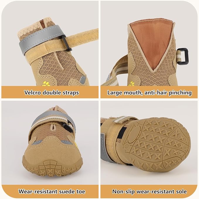 Dog Shoes for Large Medium Small Dog, Mesh Breathable Dog Shoes for Hot Pavement, Anti-Slip Dogs Boots Paw Protectors with Reflective for Outdoor Walking Indoor Hardfloors(Size 7)
