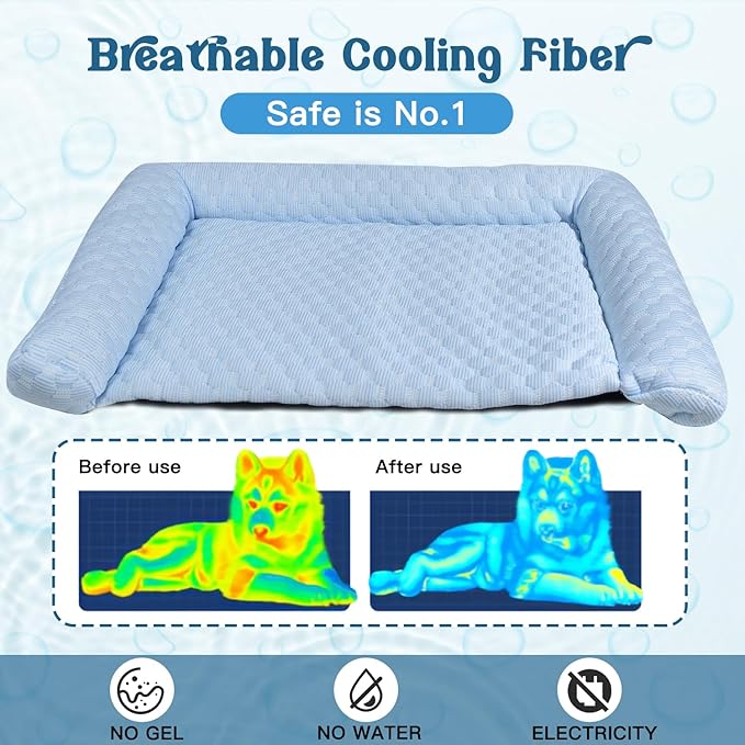 Dog Cooling Mat - Thicken Self-Cooling Pad for Small Dog & Cat, Ultra-Comfortable & Machine Washable | Foldable Design Cooling Mat for Dogs, Crates & Indoor Use (Blue, 24''*14'')
