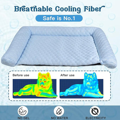 Dog Cooling Mat - Thicken Self-Cooling Pad for Small Dog & Cat, Ultra-Comfortable & Machine Washable | Foldable Design Cooling Mat for Dogs, Crates & Indoor Use (Blue, 24''*14'')