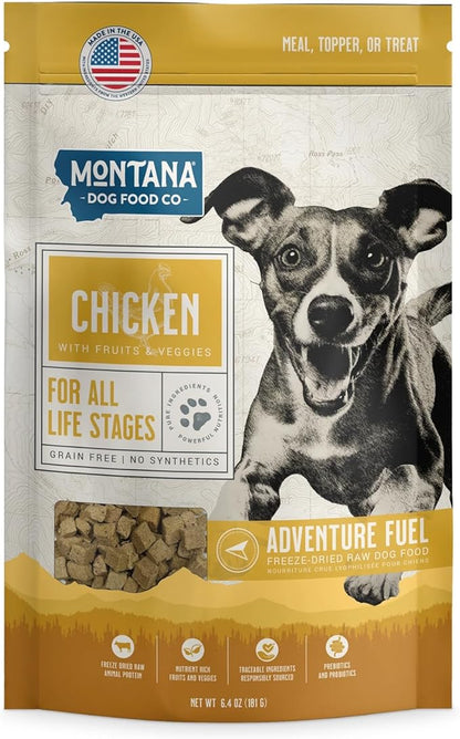 MONTANA DOG FOOD CO. Freeze-Dried Raw Chicken Recipe Dog Food – Grain-Free, High-Protein Meal or Topper, Made in USA with USA Ingredients -6.4 oz Bag