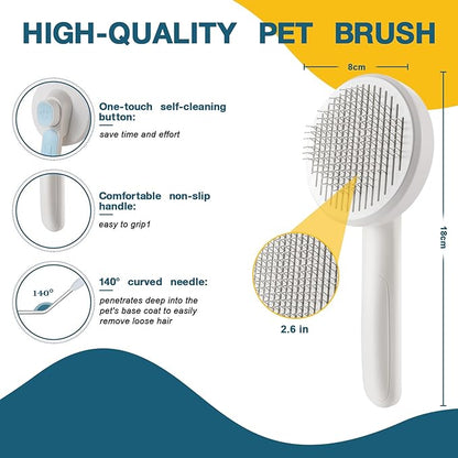 New cat brush&dog brush,pet hair brush with Self Cleaning Button Easy to remove loose undercoatï¼_eedle-tip massage beads, no harm to the skin (Blue)