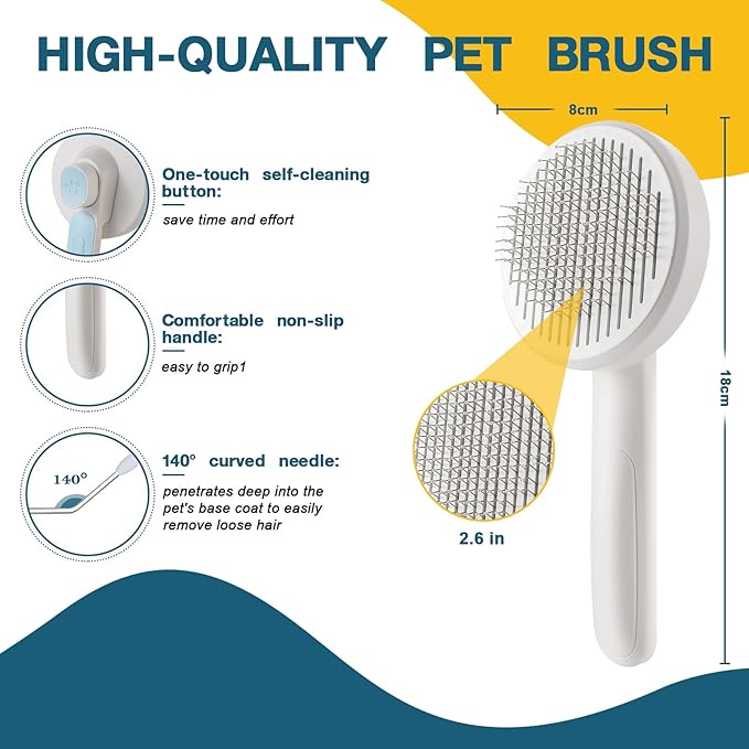 New cat brush&dog brush,pet hair brush with Self Cleaning Button Easy to remove loose undercoatï¼_eedle-tip massage beads, no harm to the skin(Pink)