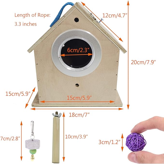 Hamiledyi Bird Nesting Box, Parakeet Breeding Box Wood Parrot Nesting House Cockatiel Mating Aviary Cage Box for Parakeet Budgie Conure Lovebirds